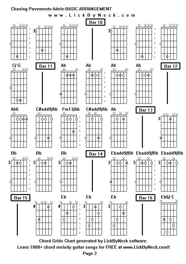 Chord Grids Chart of chord melody fingerstyle guitar song-Chasing Pavements-Adele-BASIC ARRANGEMENT,generated by LickByNeck software.